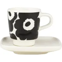Marimekko Unikko espressokuppi + lautanen 0,5 dl, musta/valkoinen