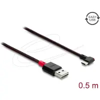 DeLOCK 81545, 0,5 m, USB A, USB C, USB 2.0, Punainen, Musta