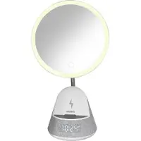 STREETZ – S500 Speaker with Mirror, Wireless charger, alarm clock (S500-WHT)