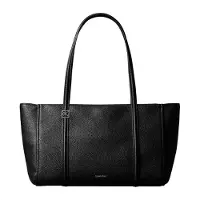 Calvin Klein Ostoskassi 'Emblem Plaque Pebble Grain Tote' musta