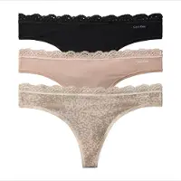 Calvin Klein Thong 3Pk - Beige - S