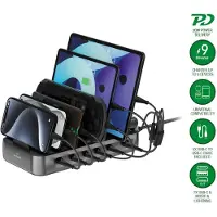 4smarts – Charging station Team 100W, 1x USB-A port, 5x USB-C ports, includes 6 cables, black (541805)