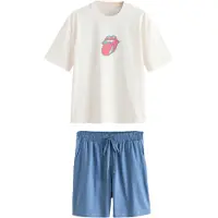 Next Lyhyt pyjama 'The Rolling Stones' laivastonsininen / turkoosi / vadelma / valkoinen