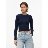 Tommy Hilfiger Paita 'Ruffle Slim Long Sleeve' laivastonsininen