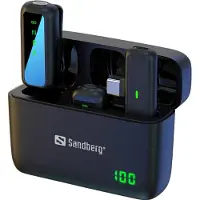 Sandberg Streamer USB-C Wireless Mic x2 - Dual Wireless Mics | 2.4GHz | 25m Range | Charging Case