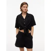 Tommy Hilfiger Pusero 'Crinkle Front Short Sleeve' musta