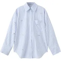 Mango Striped Shirt With Rhinestone Detail - Blue - M