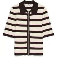 Vero Moda Awhanna 2/4 Zip Stripe Knit Cardigan - Brown - S