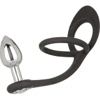 California exotic novelties Star Fucker - Pieni anustappi penis-kivesrenkaalla, metallinen, hopean värinen