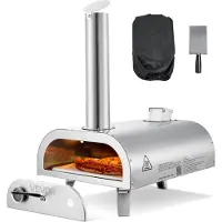 Vevor Pizzauuni Ulkokäyttöön, 12" Pellettipizzauuni, Kannettava Pizzakeitin Sisäänrakennetulla Lämpömittarilla, Puulämmitteinen Ruostumattomasta Teräksestä Valmistettu Pizzakone, Takapihalle, Leirintä