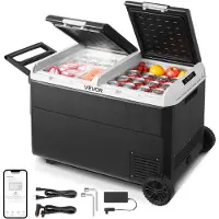 Vevor 12 voltin autojääkaappi, 95 litran autojääkaappi, kaksivyöhykkeinen kannettava sähköjäähdytin pyörillä ja kahvalla, -20 ℃ - 20 ℃, 12/24 V DC 100-240 V AC-kompressoripakastin ulkoiluun, retkeilyy