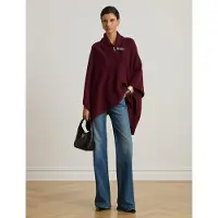 Ralph Lauren Buckle-Trim Wool-Blend Sweater Poncho - Burgundy - S/M