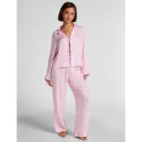 Hunkemoller Pj Ls Tie Woven Monchou - Pink - S