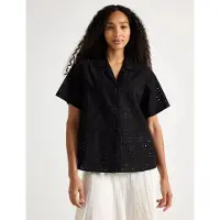 Lindex Shirt With Broderie Anglaise - Black - XS