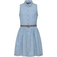 Ralph Lauren Belted Cotton Chambray Shirtdress - Blue - 137-140