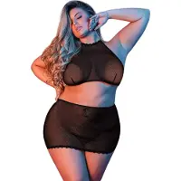Erotic Treasure - Polka Dot Mesh Halter & Skirt Set, QS