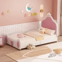 Hobby Hall Lastensänky 90 x 200 cm, kruununmuotoinen sängynpääty, PU-materiaalia, valkoinen