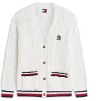 Tommy Hilfiger Neuletakki 'Global Stripe Oversized Cable' punainen / musta / valkoinen