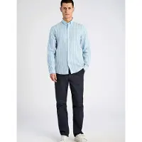 Lindbergh Wide Striped Cotton/Linen Shirt L/S - Blue - XXL