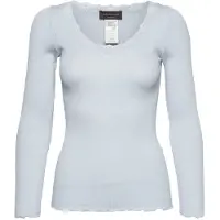Rosemunde Rwbabette Silk Ls U-Neck Lace T-Shirt - Blue - L
