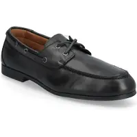 Tommy Hilfiger for man. FM0FM05748 Black supple leather boat shoes (42), Flat, Laces, Casual
