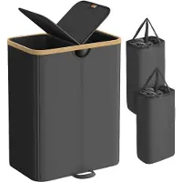 Songmics Pyykkikori, 52x38.5x75 cm, liuskekivi harmaa-luonnon beige