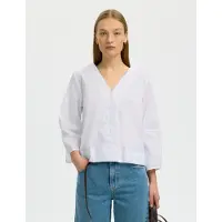 Selected Slfbea 3/4 V Neck Shirt B - White - 38