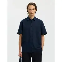 Selected Slmregclaus Clay Linenblend Ss Sht Noos - Navy - S