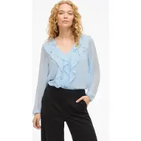 Vila Viane L/S V-Neck Frill Top - Noos - Blue - 38