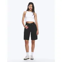 Weekday Curve High Waisted Wide Leg Denim Shorts - Black - 24