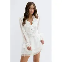 Gina Tricot Long Sleeve Frill Mini Dress - White - 34