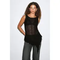 Gina Tricot  - Asymmetric lace top - Epäsymmetriset topit - Musta - XS - Naiset