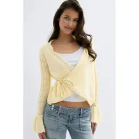 Gina Tricot  - 14+ knitted frill cardigan - Neuletakit - Keltainen - L - Naiset