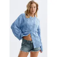 Gina Tricot Chunky Knitted Cable Cardigan - Blue - S