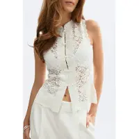 Gina Tricot  - Sleeveless lace top - pitsipaidat - Valkoinen - M - Naiset