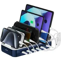 4smarts – Charging station Team 100W, 1x USB-A port, 5x USB-C ports, includes 6 cables, navy (541279)