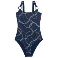 Tommy Hilfiger for woman. UW0UW06481 Navy low-cut back swimming costume with rings (S), Beachwear, Nylon
