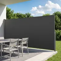 Vevor Sisäänvedettävä Sivumarkiisi, 185 x 420 cm Terassille Sisäänvedettävä Sivusuoja 180 g/m² Polyesterikankaalla, Vedenpitävä Aurinkoverho Ulkokäyttöön Yksityisyyden Suojaava Suoja Huoneenjakaja Puu