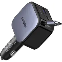 UGREEN 145 W Fast Car Charger with Retractable Cable