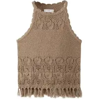 Mango Crochet Top With Fringe Detail - Brown - 7-8