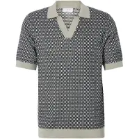 Lindbergh Jacquard S/S V-Neck Polo - Khaki green - S