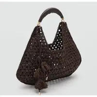 Mango Natural Fibre Shoulder Bag With Flower Charm - Brown - ONE SIZE