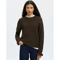 Selected Slflulu Ls Knit Frill Cuff O-Neck Noos - Brown - XXL