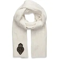 Ralph Lauren Crest-Patch Cable-Knit Scarf - White - ONE SIZE