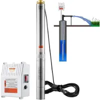Vevor syväkaivopumppu, 1500 W 230 V 50 Hz, 9,8 m³/h 108 m nostokorkeus, 19,4 m johdolla ja ulkoisella ohjausrasialla, ruostumattomasta teräksestä valmistetut vesipumput teollisuus-, kasteluun ja kotik