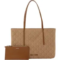 Calvin Klein Emblem Aop Jacquard Tote W/Pouch - Beige - ONE SIZE