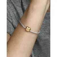 Pandora Silver Bracelet With Heart-Shaped 14K Gold-Plated Clasp - Silver - 18 CM