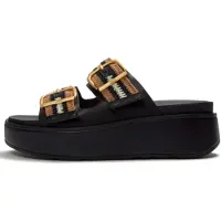 FitFlop for woman. A3E-231 Gen-FF Max Buckle Stripe-Webbing Two-Bar Slides, black (37), Fabric, Flat, None, Casual