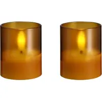Moods & More LED glass candle - Hurricane - Honey Mustard - 47x57 mm - 2 pcs
