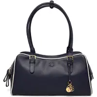Ralph Lauren Leather Large Marcy Zip Satchel - Navy - ONE SIZE